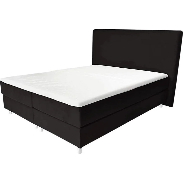Best For Home Boxbett Amelia, Schwarz, Textil, 200x200 cm, Boxspringbett mit 20 cm Höhe für optimalen Schlafkomfort