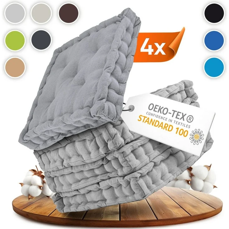 Gräfenstayn Sitzkissen 4er Set 40x40 cm mit 8 cm Polsterung aus 100 % Baumwolle -, robustes Sitzkissen für Indoor & Outdoor, bequemes Bodenkissen – Bild 1