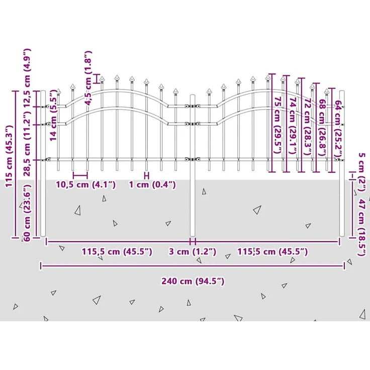 vidaXL Gartenzaun Woerden Weiß 240 x 115 cm Pulverbeschichteter Stahl 42003968 – Bild 7