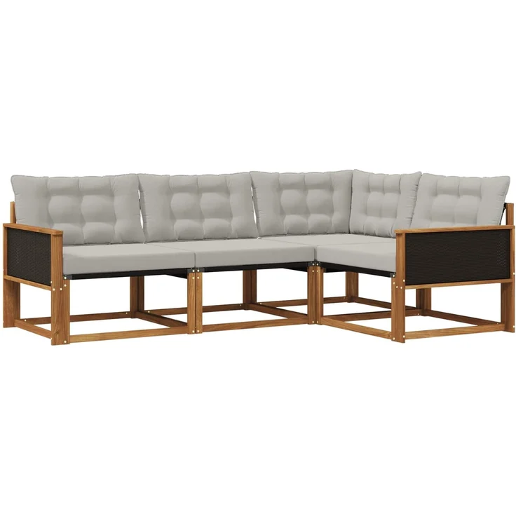 vidaXL Outdoor-Sofagarnitur 4 stk. 4-Sitzer Natur und Hellgrau 3381383 – Bild 2