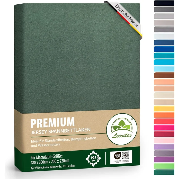 leevitex® Spannbettlaken Premium 195, Gummizug: Rundum, blickdicht, Anti-Pilling, 97% Baumwolle, 3% Elasthan, 40 cm Steg