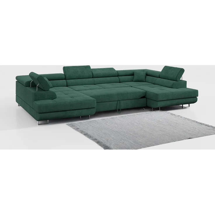 Ecksofa, Wohnzimmer U Couch, Polstersofa mit Bettkasten - GUSTAW-U - Grün Stoff – Bild 2