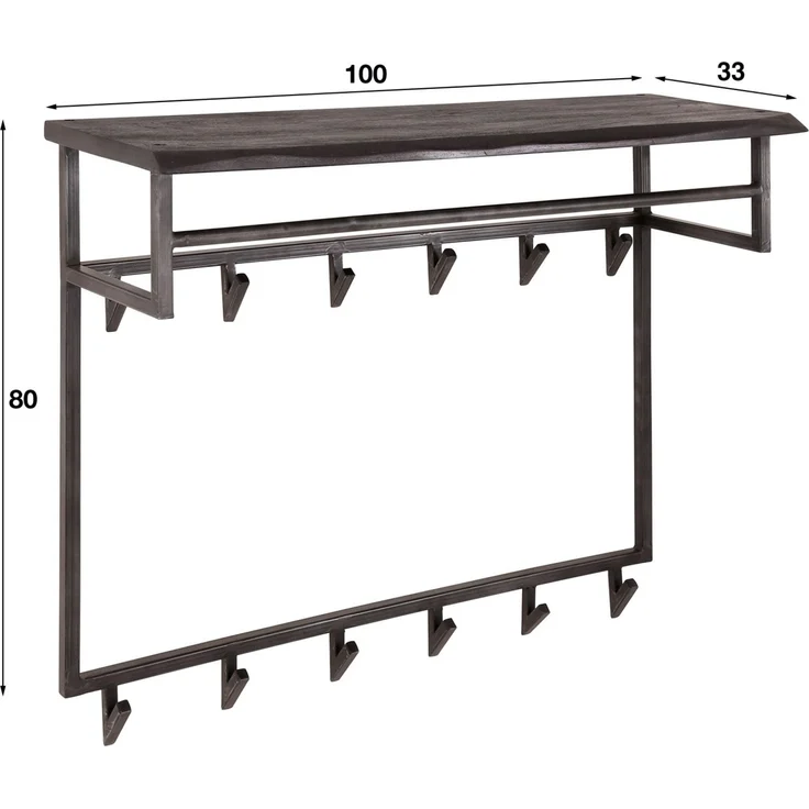 Garderobe Cheyuzi aus Akazie massiv, modern industriell, Schwarz, mit Hutablage und 12 Haken – Bild 4
