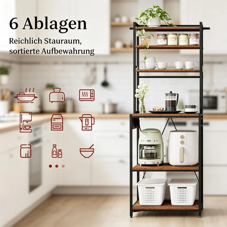 Coffee Bar Station,Küchenregal mit Steckdosen,Küchenkomode,Mini Küche Arbeitsstation,Display-Regal--Rustikales Braun--40x60x167cm--YOUDENOVA – Bild 5