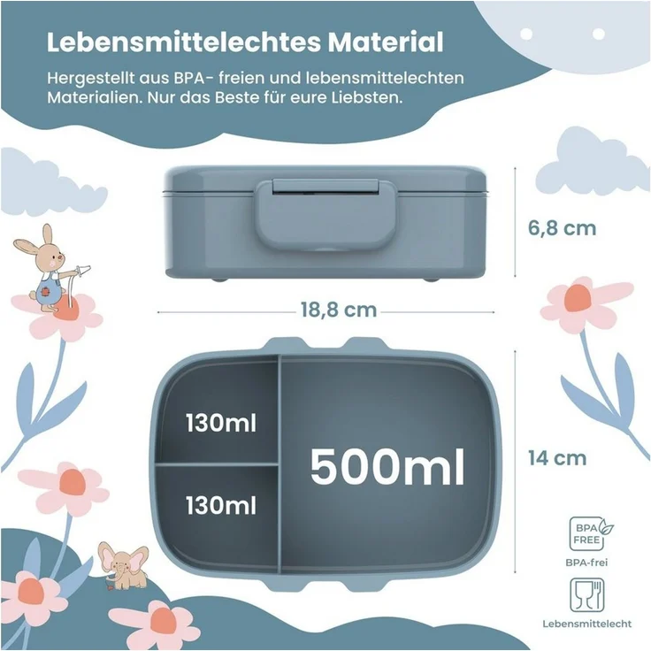 BEARFOOT Lunchbox Brotdose Kinder mit Fächern, leicht & auslaufsicher - Bär, Kindergarten und Schule - Mädchen und Jungen, Vesperbox, Snackbox – Bild 3