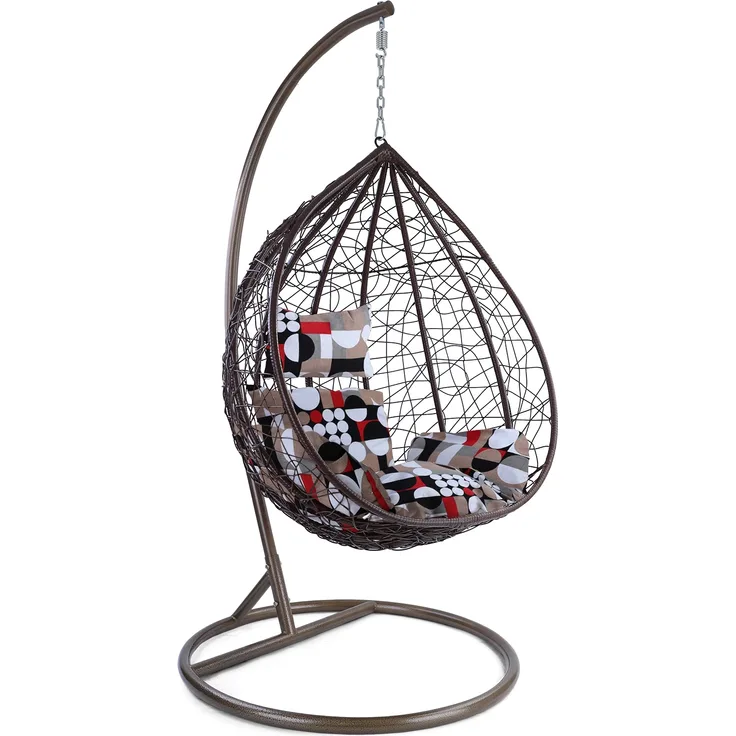 Luxus Hängesessel Miami XL Polyrattan mit Korb Gestell braun Kissen Modern Style