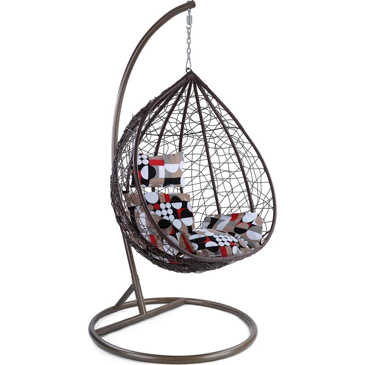 Luxus Hängesessel Miami XL Polyrattan mit Korb Gestell braun Kissen Modern Style