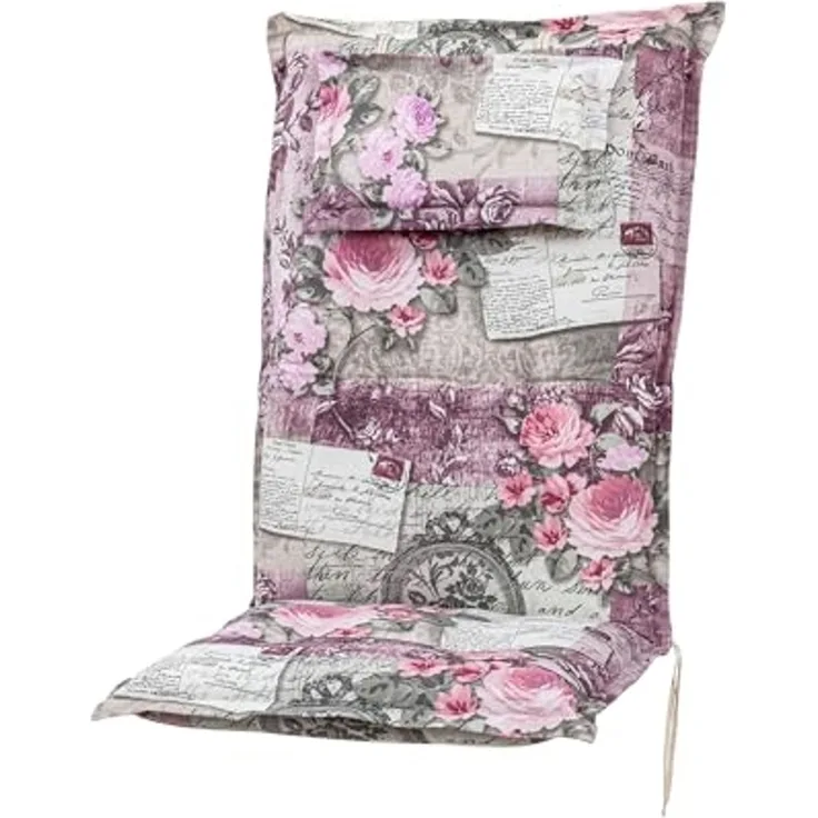KETTtex Hochlehnerauflage Hochlehner Rom 0798 rosa-grau Blumen Landhaus 123 x 50 x 9 cm KETTtex, (1 St), Halteband verstellbar mit Bindebändern
