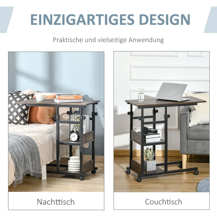 HOMCOM Beistelltisch, E1 Spanplatte, Metall, Kunststoff, Braun, 80L x 40B x 82H cm – Bild 4