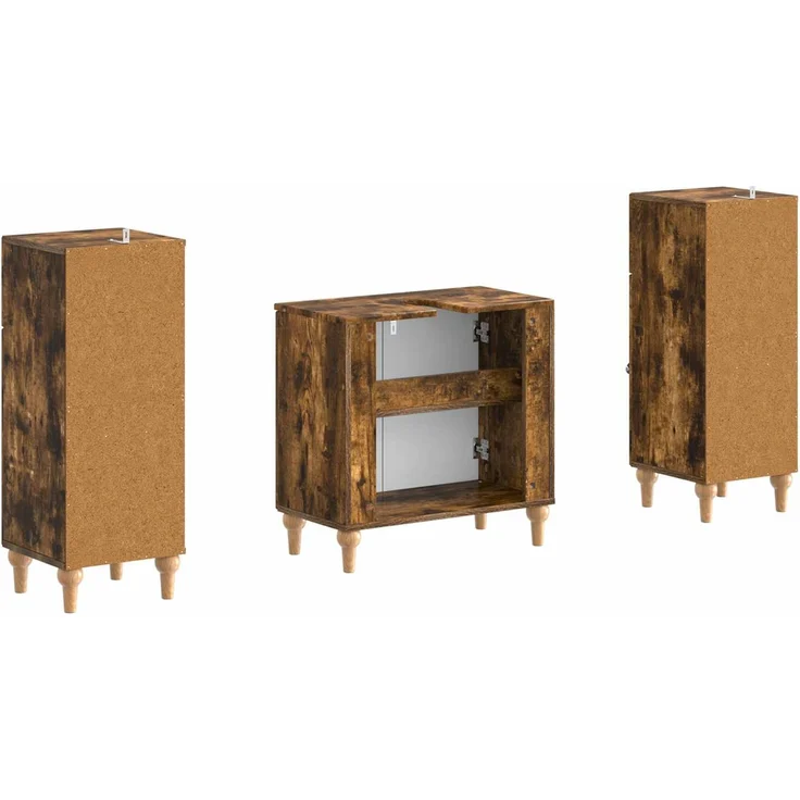 vidaXL 3-teiliges Badezimmer-Schranksystem ALKMAAR 3 stk. Raucheiche 3417995 – Bild 5