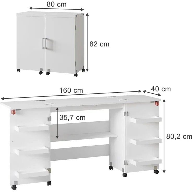 Nähtisch Carmen Weiß 160 x 80.2 cm mit 6 Regalfächer Vicco – Bild 3