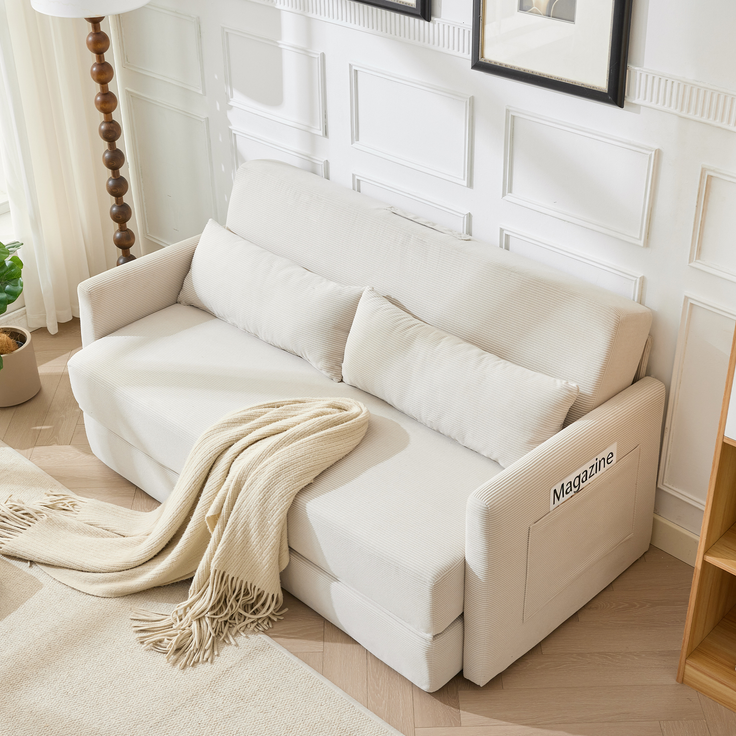 ZUBALIYA Schlafsofa 92x82 cm, mit Stauraum, mit Samtbezug, mit Cordbezug, mit breiten Armlehnen, mit Schaumstoffpolsterung, Beige – Bild 9