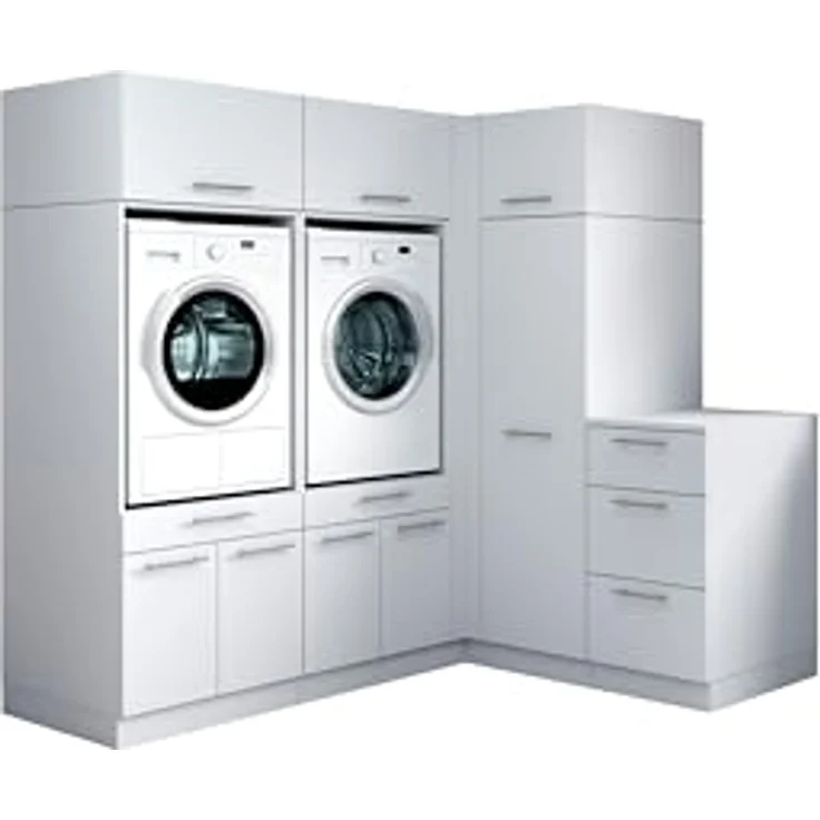 Laundreezy Waschraum Komplett-Set, Weiß - Modulares Schranksystem für Waschküche & Hauswirtschaftsraum - 203 x 200 x 68 cm (B/H/T) – Bild 2