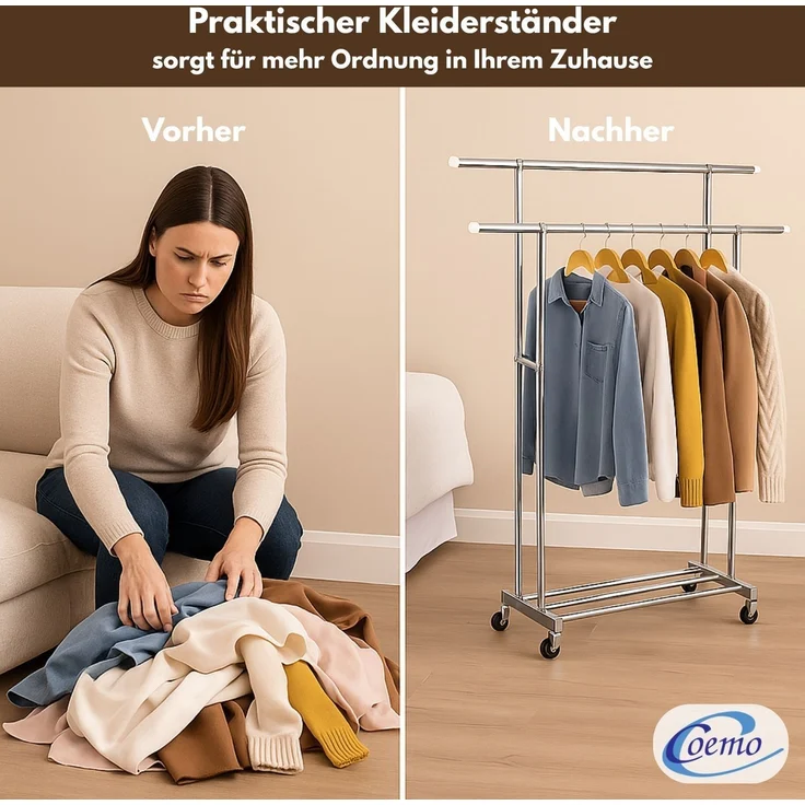 Coemo Kleiderständer mit Rollen fahrbarer Garderobenständer Größe L – Bild 3