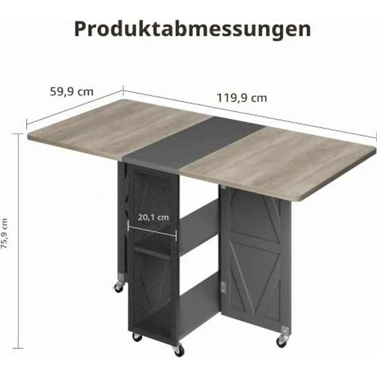 Jocoevol Esstisch Klappbar, Küchentisch mit Zweilagigem, für 2-4 Personen | Moderner Klapptisch, Esszimmertisch für Küchentisch mit Trennwand und Rollen für Küche & Esszimmer, 120x60x76cm, Mattschwarz – Bild 2