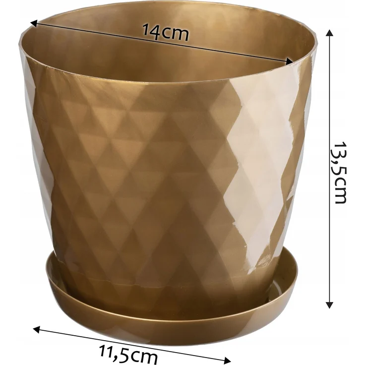 KADAX Kunststoff-Blumentopf mit Ständer, Blumenabdeckung, 14 cm, Gold – Bild 2
