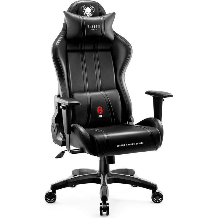 Diablo X-One 2. 0 Gaming Stuhl Bürostuhl Schreibtischstuhl Verstellbare Armlehnen Ergonomisches Design Nacken/-Lendenkissen Schwarz King (XL)