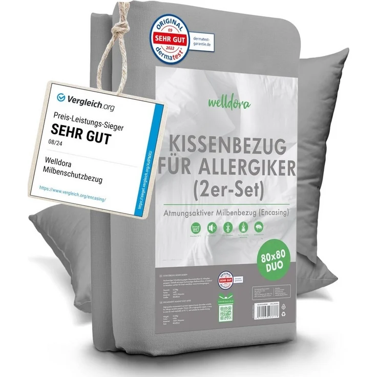 Welldora Kissenbezug für Allergiker, Milbenbezug Kissen, fachärztlich getestet, (1 Stück), Encasing gegen Milben & Bettwanzen ǀ Allergiker Bettwäsche – Bild 1