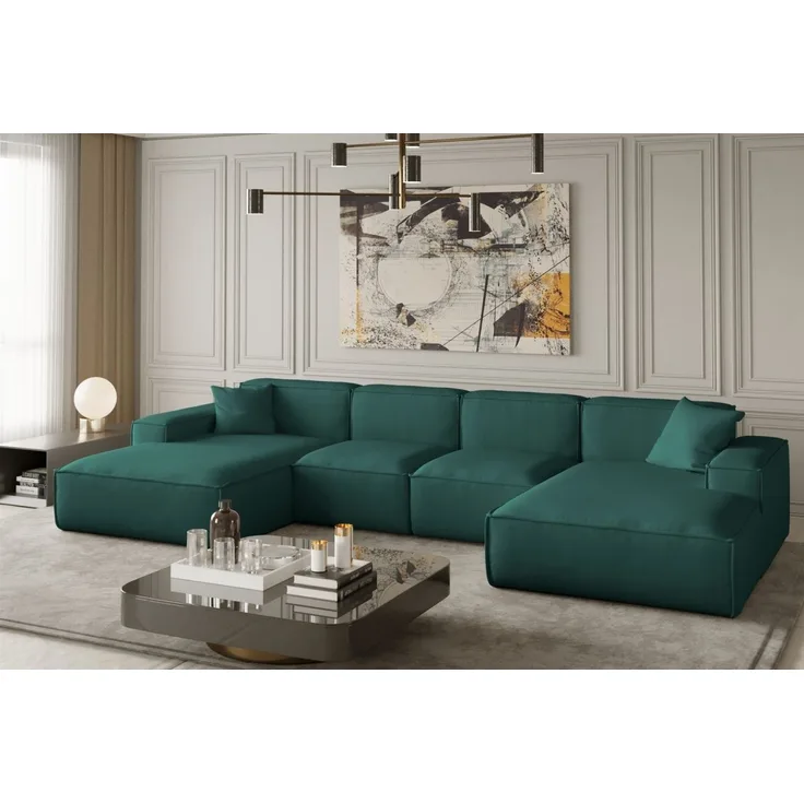 Wohnlandschaft U-Form CELES XS in Stoff Opera Velvet Petrol