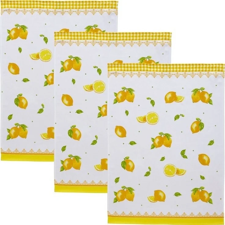 Erwin Müller Geschirrtuch Geschirrtuch "Zitrone" 3er-Pack, Baumwolle Motiv – Bild 4