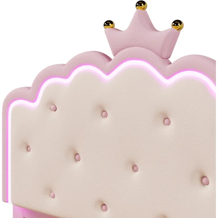 Prinzessinbett mit LED-Beleuchtung, Gästebett und Schubladen, Mädchenbett, Polsterbett für Mädchen, Doppelbett, Kunstleder, 140x200cm – Bild 10