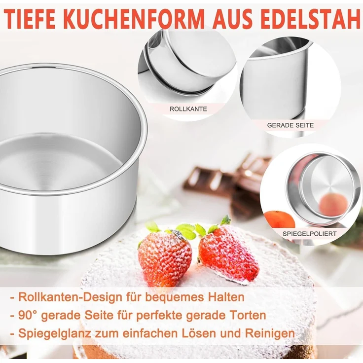Homikit Runde Backform Edelstahl 16cm Tortenform 2er Set hochwertig rostfrei – Bild 3
