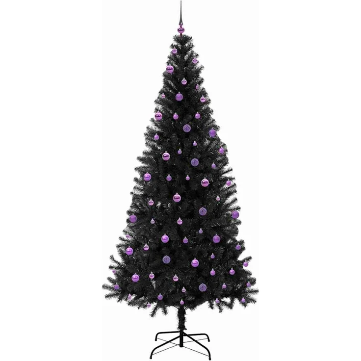 vidaXL Weihnachtsbaum mit LED-Beleuchtung Schwarz 240 cm PVC und Stahl 3396502 – Bild 4
