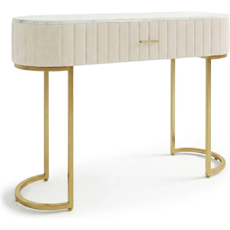 Menzzo Paloma Schminktisch, Beige mit Samtbezug, 1 Schublade