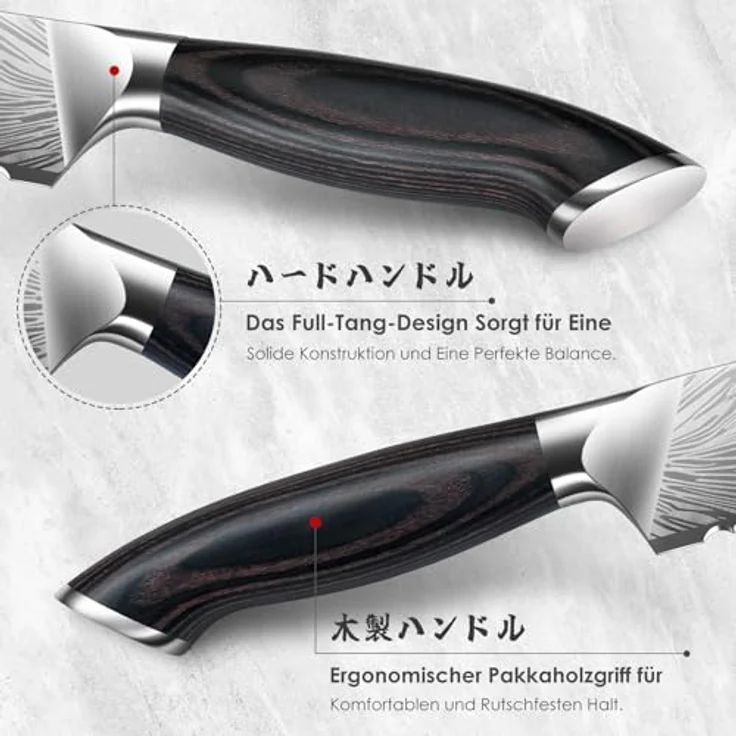 SHAN ZU Brotmesser aus Pulverstahl, 25 cm Japanisches Küchenmesser mit Wellenschliff Kohlenstoffreiches 63 HRC-Brotschneidemesser 12°-Scharfes Längerer Klinge für Brot und Kuchen – Bild 5