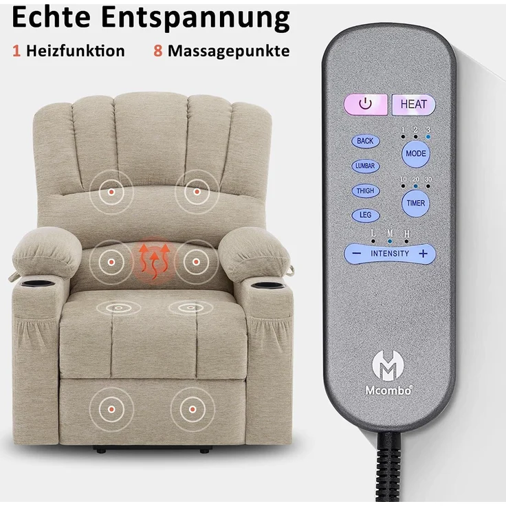 M MCombo Fernsehsessel mit Aufstehhilfe Elektrisch, 7102 (Stoff, Grau) – Bild 5