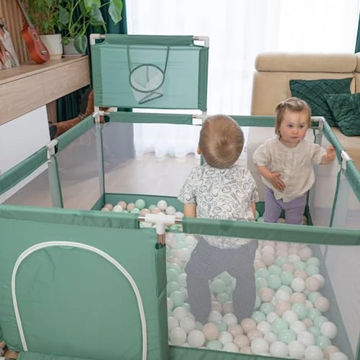 Selonis Laufstall Mit Korb Und 400 Bälle Laufgitter Für Kinder, Beige:Pastellbeige/Kupferrot/Weiß/Schwarz – Bild 10