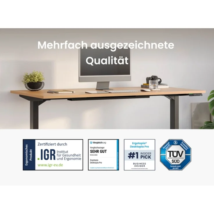 Desktopia Pro X - Elektrisch höhenverstellbarer Schreibtisch / Ergonomischer Tisch mit Memory-Funktion, Buche, Gestell Schwarz, 160x80 cm – Bild 3