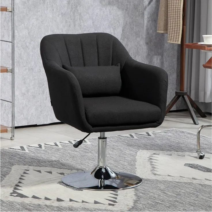 HOMCOM Relaxsessel Loungesessel mit Metallrahmen Lesesessel mit Mikrotuch (gepolstert Drehstuhl, 1-St, höhenverstellbar Loungesessel), für Schlafzimmer, Wohnzimmer, Schwarz