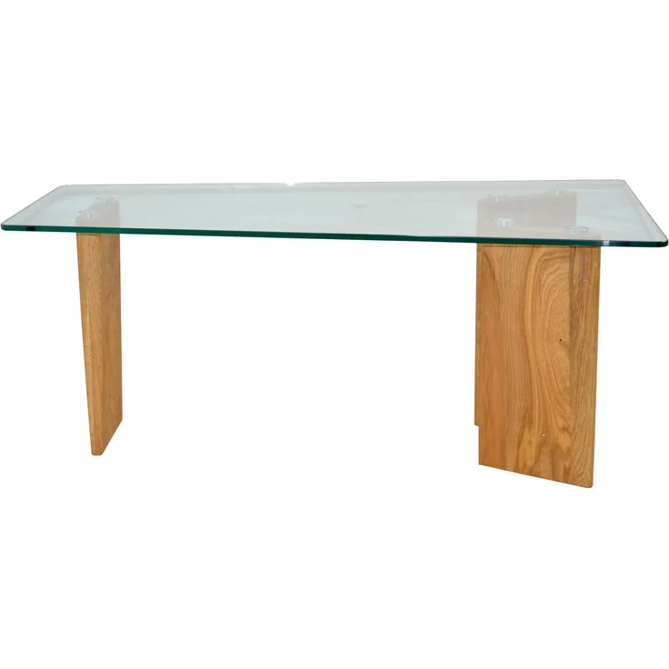 Design-Couchtisch aus massiver Eiche mit Glasplatte, 100 cm – modern & naturfarben geölt – Bild 3