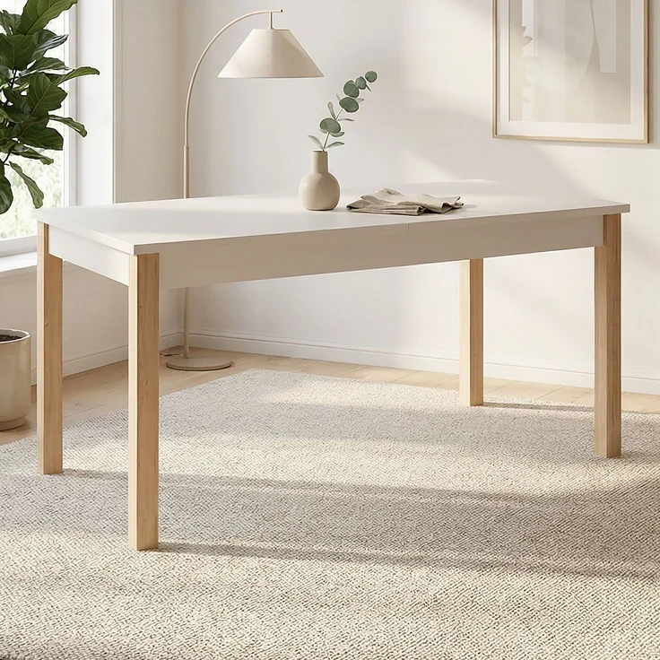 Esstisch ausziehbar 160x80 cm Wohnzimmertisch Holz Beige Grau Küchentisch Esszimmertisch Holztisch Tisch – Bild 2
