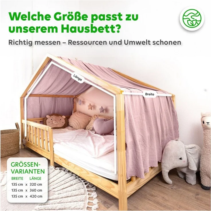 lilimaus Betthimmel Musselin Hausbett Himmel Kinderzimmer Baumwolle mit Gold, Gemütlicher Baldachin aus Baumwolle für traumhafte Kinderzimmer-Deko – Bild 3