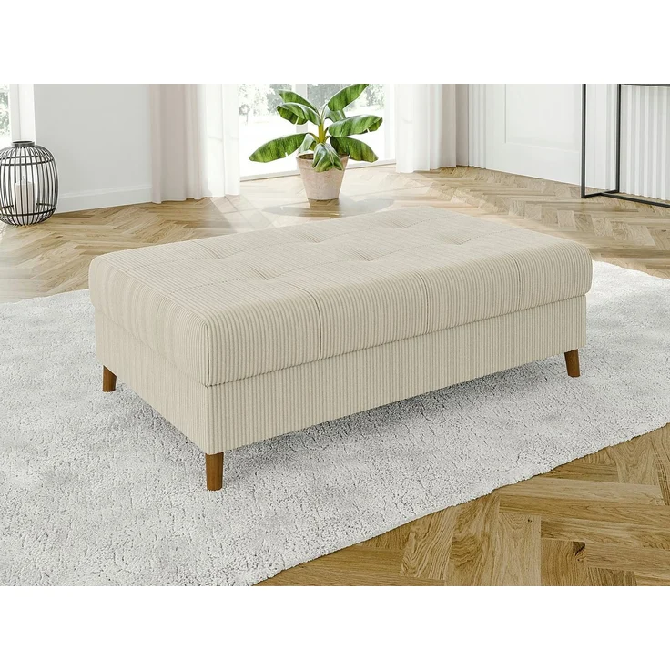 S-Style Möbel Polsterhocker Zara mit Braun Holzfüßen im skandinavischen Stil aus Cord-Stoff, mit Wellenfederung