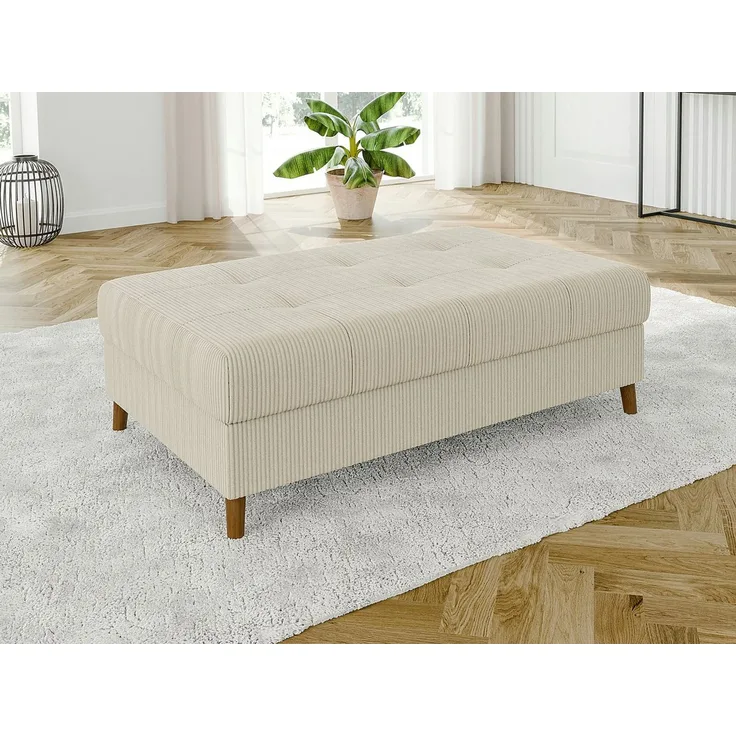 S-Style Möbel Polsterhocker Zara mit Braun Holzfüßen im skandinavischen Stil aus Cord-Stoff, mit Wellenfederung