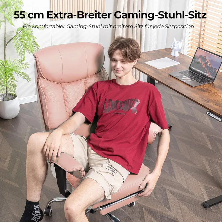 COMHOMA Bürostuhl Gaming Stuhl für Große und Schwere Personen bis 180 kg, ergonomischer Bürostuhl 3D Sitzkissen, verstellbar mit Fußstütz – Bild 3