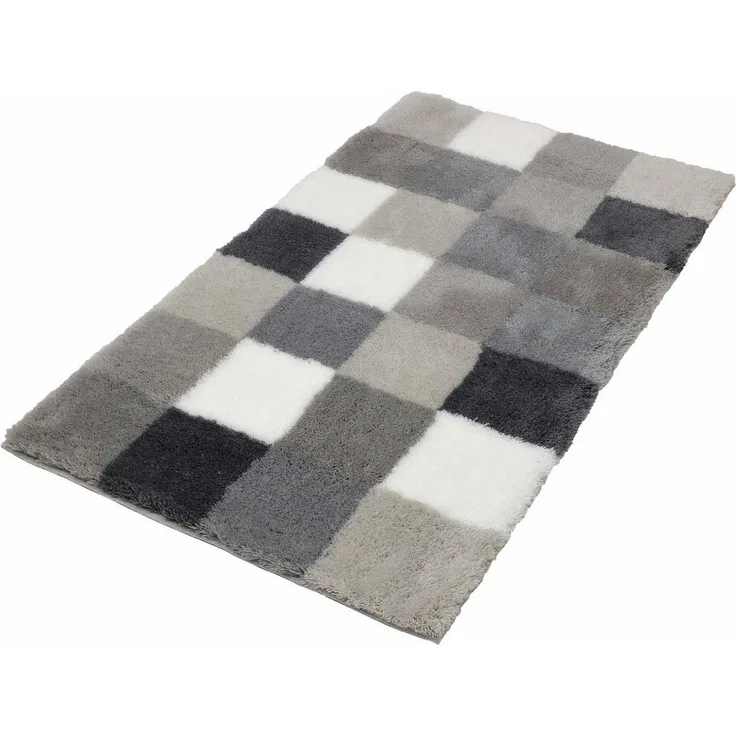 Kleine Wolke Badematte Caro, Höhe 25 mm, rutschhemmend beschichtet, fußbodenheizungsgeeignet, Kunstfaser, rechteckig, Badteppich, modernes Karo-Muster, Pastell-Farben, waschbar
