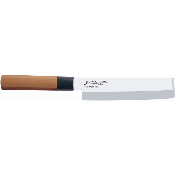 Kai Seki Magoroku Redwood 2019 Nakiri, Red Wood Messer, Gemüsemesser, Küchenmesser, Küchenhelfer, Küchenutensilien, Holz / Kunststoff / Stahl, Braun / Schwarz / Silberfarben, Klinge 16. 5 cm, Griff 13. 4 cm, MGR-165N
