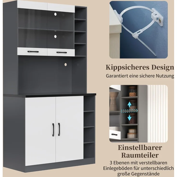 Küchenschrank Buffet Highboard aus Holz mit LED – Bild 6