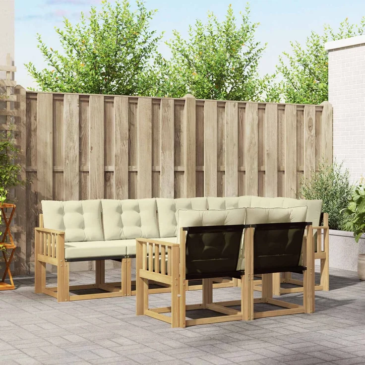vidaXL Outdoor-Sofagarnitur 7 stk. 7-Sitzer Weiß und Creme 3389568 – Bild 1