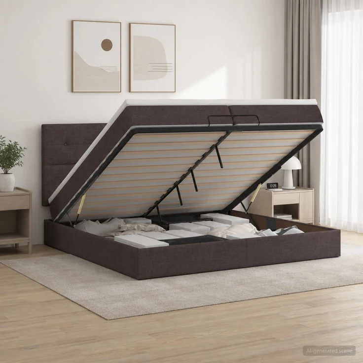 vidaXL Ottoman-Bett mit Matratze und LED Dunkelbraun 200 x 200 cm 3458100 – Bild 4