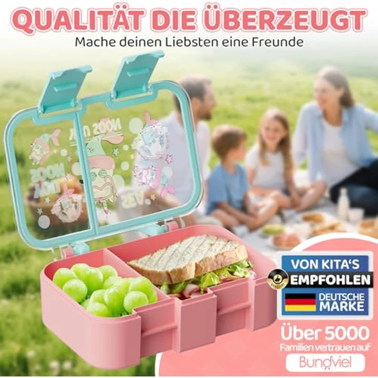 Bundviel Lunchbox Lunchbox Brotdose Kinder mit Fächern Auslaufsichere Bento-Box Brotdose, PP+ABS, (4-tlg, mit Saucenbehälter), spülmaschinenfest, kühlschrankgeeignet und mikrowellenfest – Bild 4