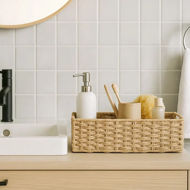 Youyijia Wäschekorb Geflochtene r Badezimmer Wäschekörbe Stoffeinsatz Schlafzimmer 2er-Set – Bild 3
