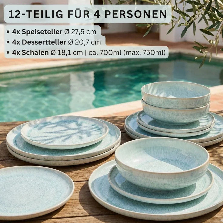 SÄNGER Steingut Geschirrset Paros, Tafelservice 12 teilig für 4 Personen – Bild 2