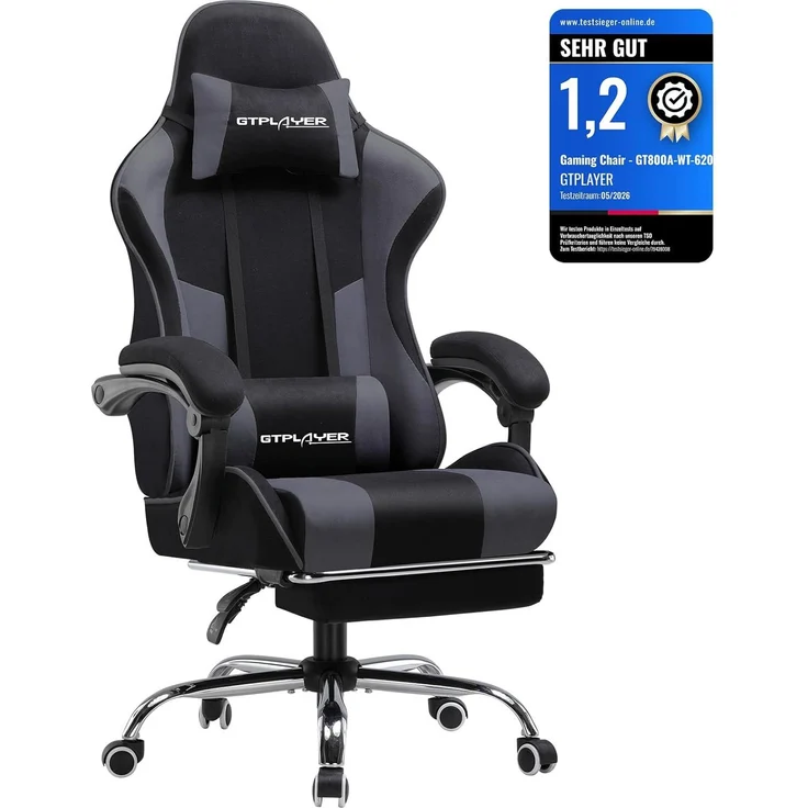 GTPLAYER Bürostuhl Gaming Stuhl Stoff Sessel Ergonomischer Gamer Stuhl mit Fußstütze, Kopfstütze Lendenkissen, Gepolstert Gaming Chair, Drehsessel – Bild 1