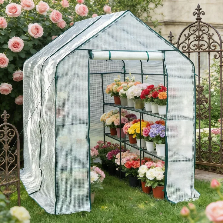 Wohnora-Geräumiges Folie Gewächshaus,Gewächshaus,Tomaten Gewächshaus(nur Gewächshaus),H 195cm x T 143cm x B 215cm,Weiß