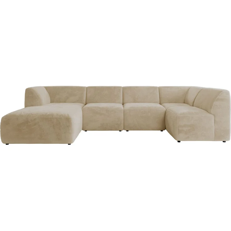 Modulares XXL-Ecksofa MODARO 5M, U-Form, Wohnlandschaft, 5-teilig, freistehend, Wohnzimmer Couch, HR-Schaumstoff - Creme Plüsch - Links – Bild 9